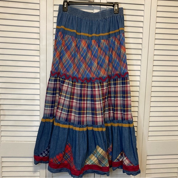 Carole Little Dresses & Skirts - Carole Little Sport Denim And Flannel Patch Skirt Size 16